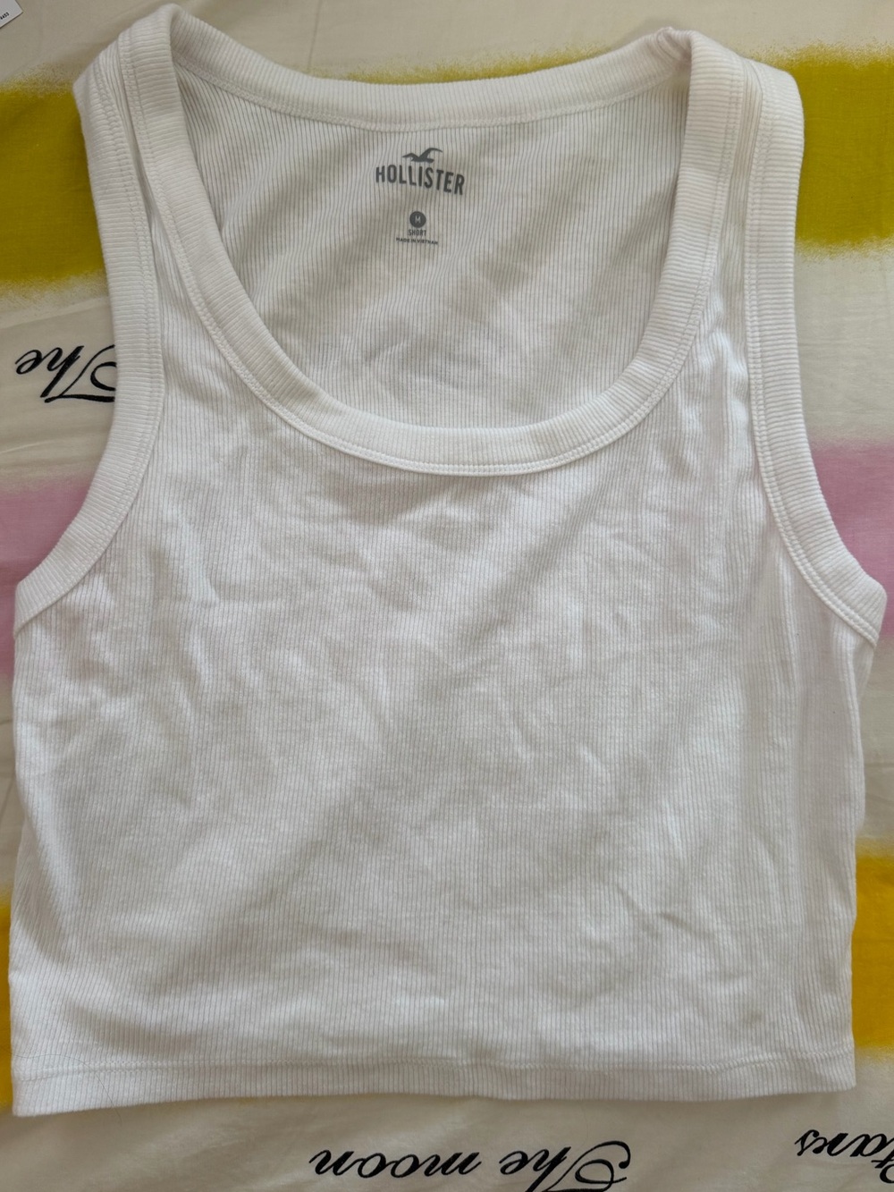 2 SHIRTS Hollister Ribbed Scoop Tank MEDIUM SHORT Pink White - Picture 5 of 8
